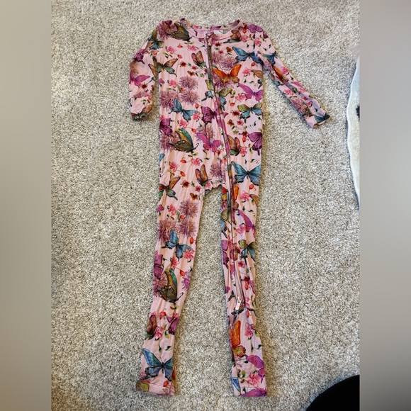 Posh Peanut Pink Floral Butterfly Romper - Picture 1 of 5
